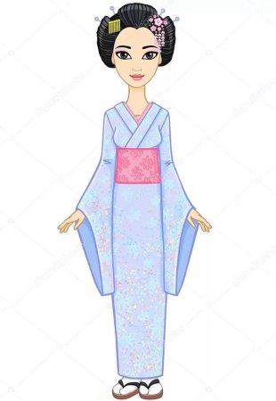 Японка в кимоно поэтапное рисование