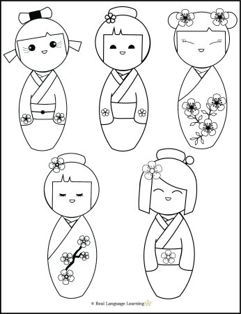 Японская кукла кокэси рисунок