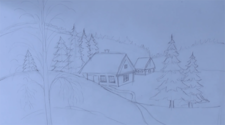 Зимнее утро рисунок