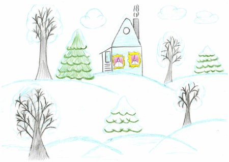 Зимний пейзаж пошагово