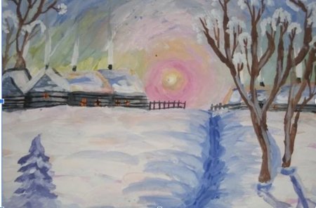 Зимнее утро рисунок детский