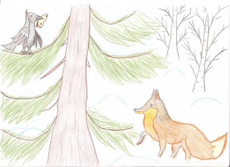 Рисунок к басне ворона и лисица распечатать