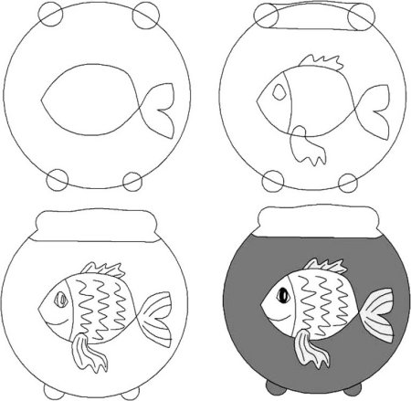 Рисование рыбки в аквариуме средняя