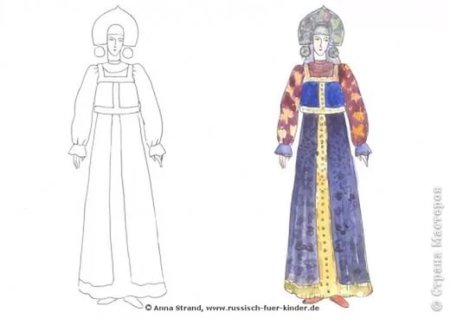 Поэтапное рисование русского костюма