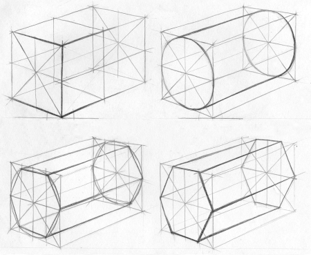 Рисование геометрических тел (Призма, пирамида, куб).