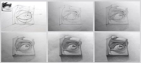 Рисунок гипсового слепка глаза Давида