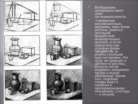 Этапы выполнения рисунка натюрморта