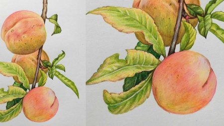 Рисунок персика цветными карандашами