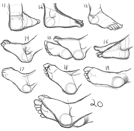 Наброски стопы с разных ракурсов