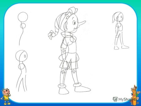 Поэтапный рисунок Буратино