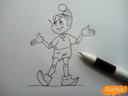 Буратино поэтапно карандашом для начинающих девушку