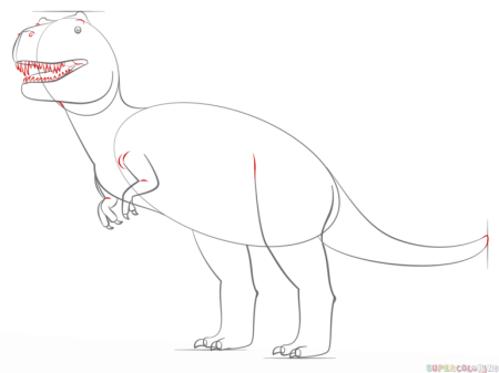 Рисование тирэкса пошагово для детей