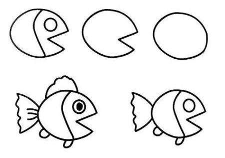 Поэтапное рисование рыбки
