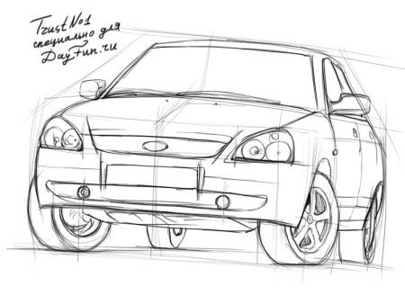 Лада Приора рисунок карандашом поэтапно