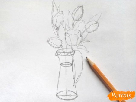 Цветы в вазе рисунок карандашом
