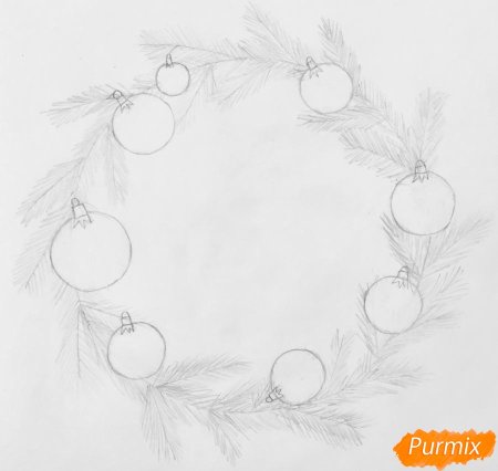Новогодний венок рисунок пошагово