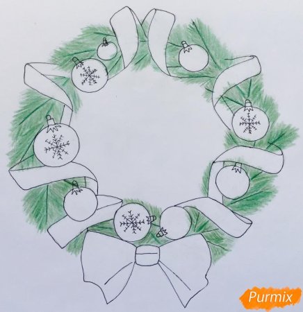 Поэтапное рисование Рождественского венка