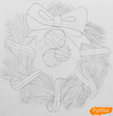 Новогодний венок рисунок пошагово