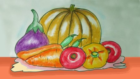 Натюрморт с тыквой акварель