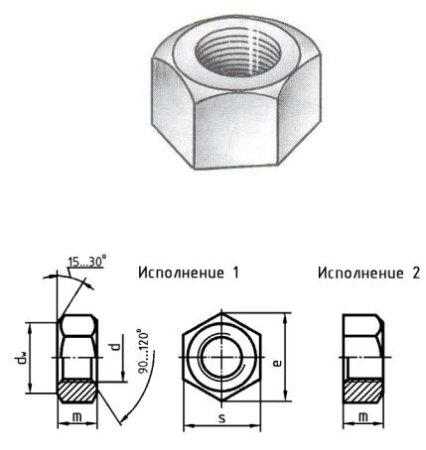 Аксонометрия детали гайка