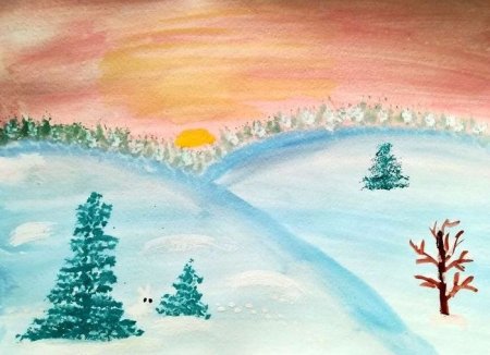 Зимний пейзаж пошагово