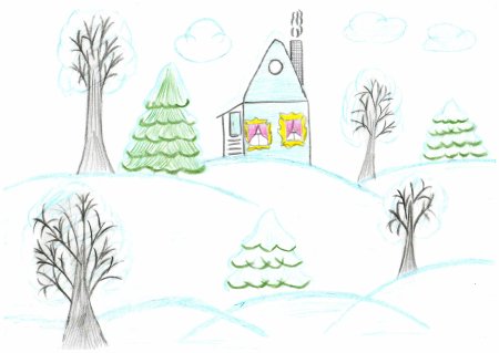 Зимний пейзаж поэтапный рисунок