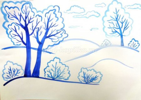 Зимний пейзаж карандашом