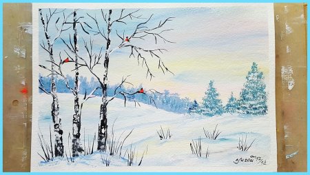 Зимний пейзаж карандашом