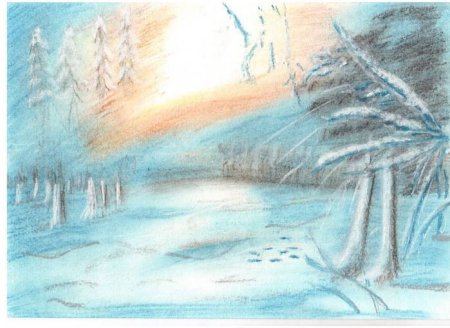 Зимний пейзаж карандашом легкий
