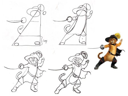 Кот в сапогах рисунок карандашом