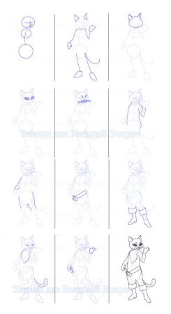 Поэтапное рисование кота в сапогах