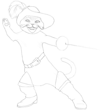 Кот в сапогах рисунок карандашом