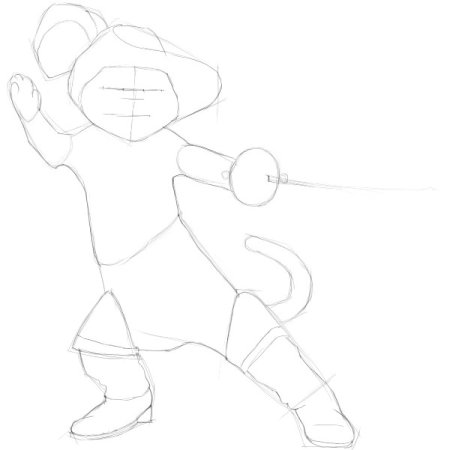 Поэтапное рисование кота в сапогах