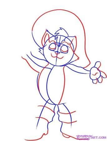 Пошаговый рисунок кота в сапогах