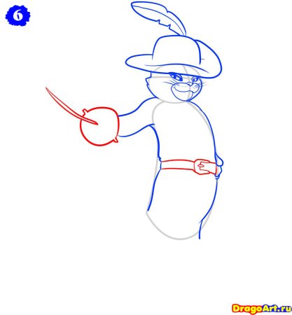 Поэтапное рисование кота в сапогах