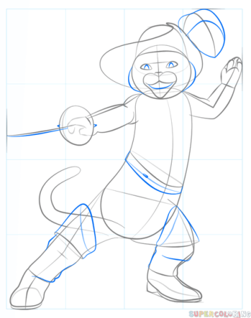 Кот в сапогах поэтапное рисование для детей