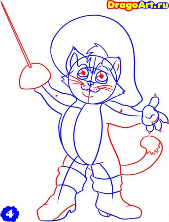 Кот в сапогах легкий рисунок