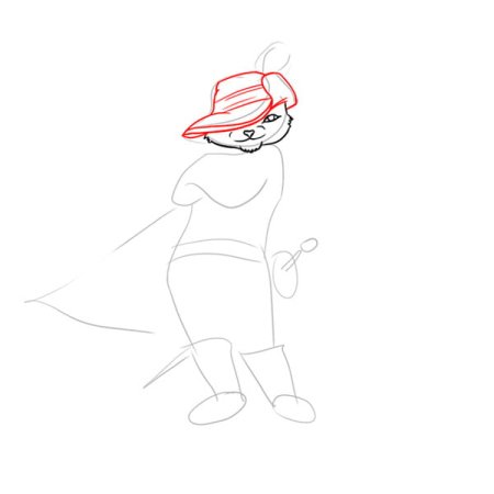 Поэтапное рисование кота в сапогах