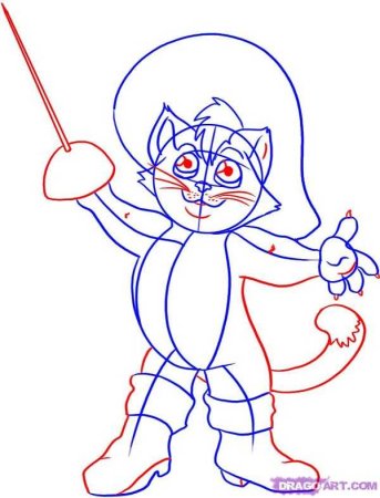 Пошаговый рисунок кота в сапогах