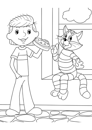 Дядя Федор и кот Матроскин раскраска