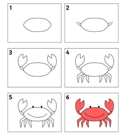 Поэтапное рисование краба