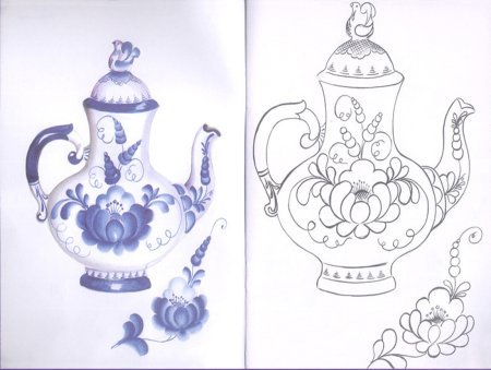 Роспись Гжель посуда раскраска