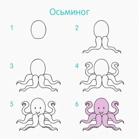 Поэтапное рисование морских обитателей для детей