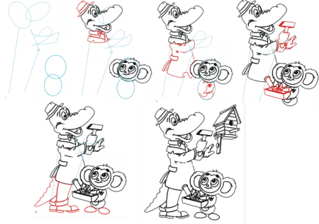 Поэтапное рисование Чебурашки