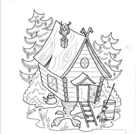 Поэтапное рисование избушки на курьих ножках