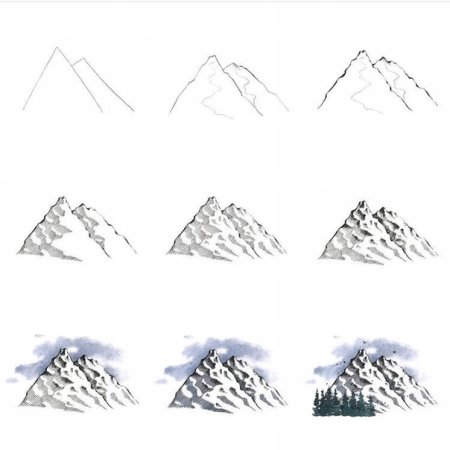 Горы пошаговое рисование