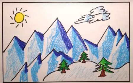 Горный пейзаж карандашом для детей