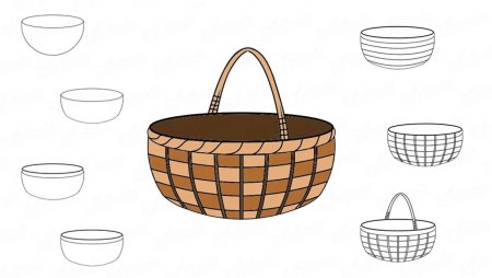 Поэтапное рисование корзины с фруктами