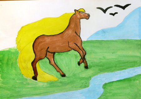 Рисование кони пасутся