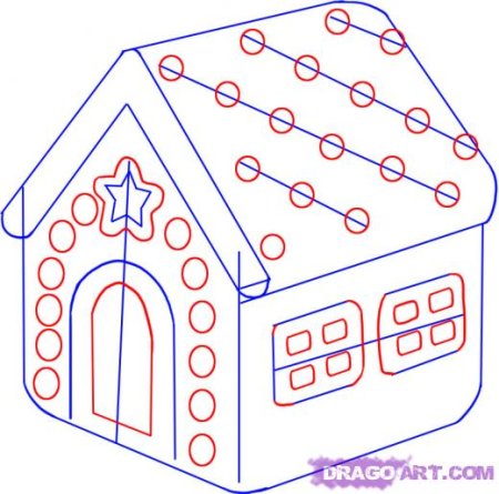 Срисовывать Пряничный домик легко